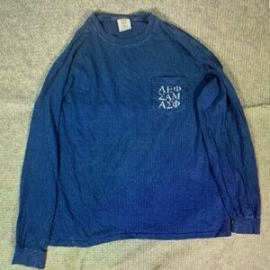 Comfort Colors Navy Blue Long Sleeve Pocket Tee with Greek Letter Embroidery